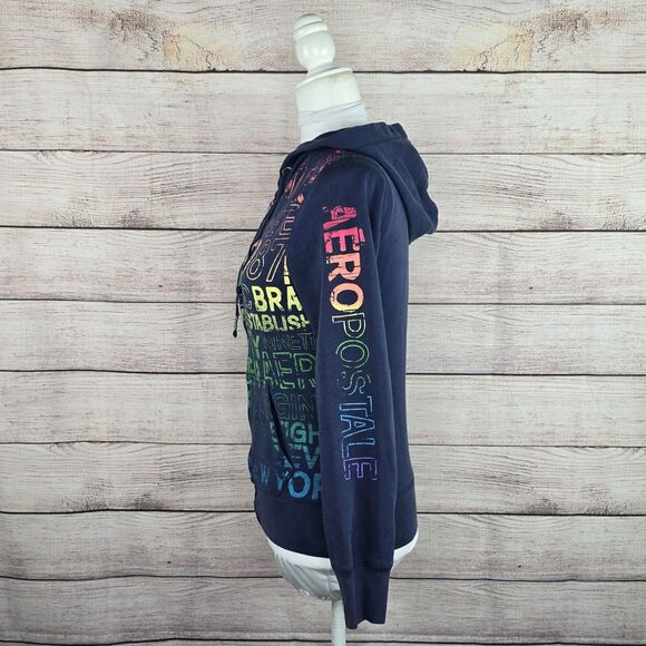 Aeropostale Full Zip Vintage Y2K Graffiti Print Hooded Sweatshirt Small Mallcore - Picture 2 of 8